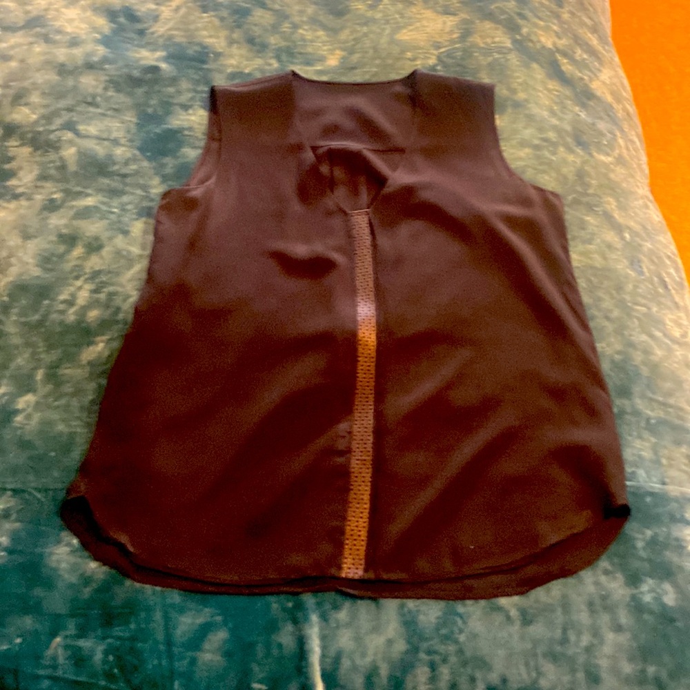 Vince Silk Top with Leather Trim